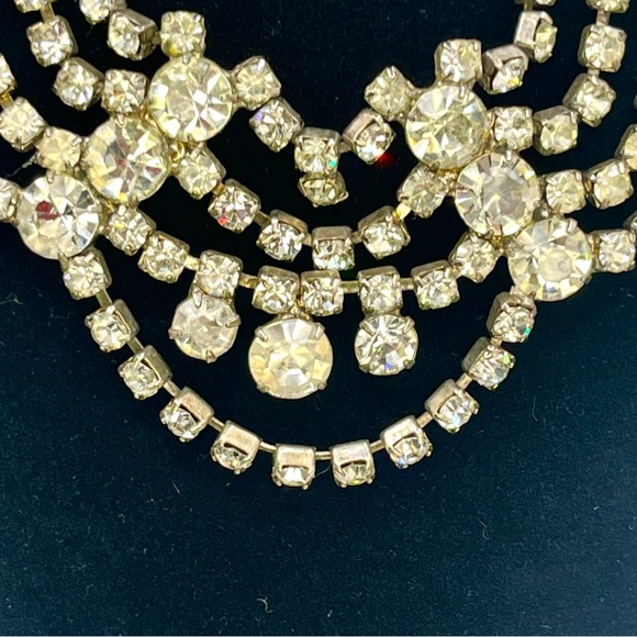 Vintage Multi Strand Rhinestone Necklace Earrings Set | Silver Tone | Statement - Picture 16 of 16